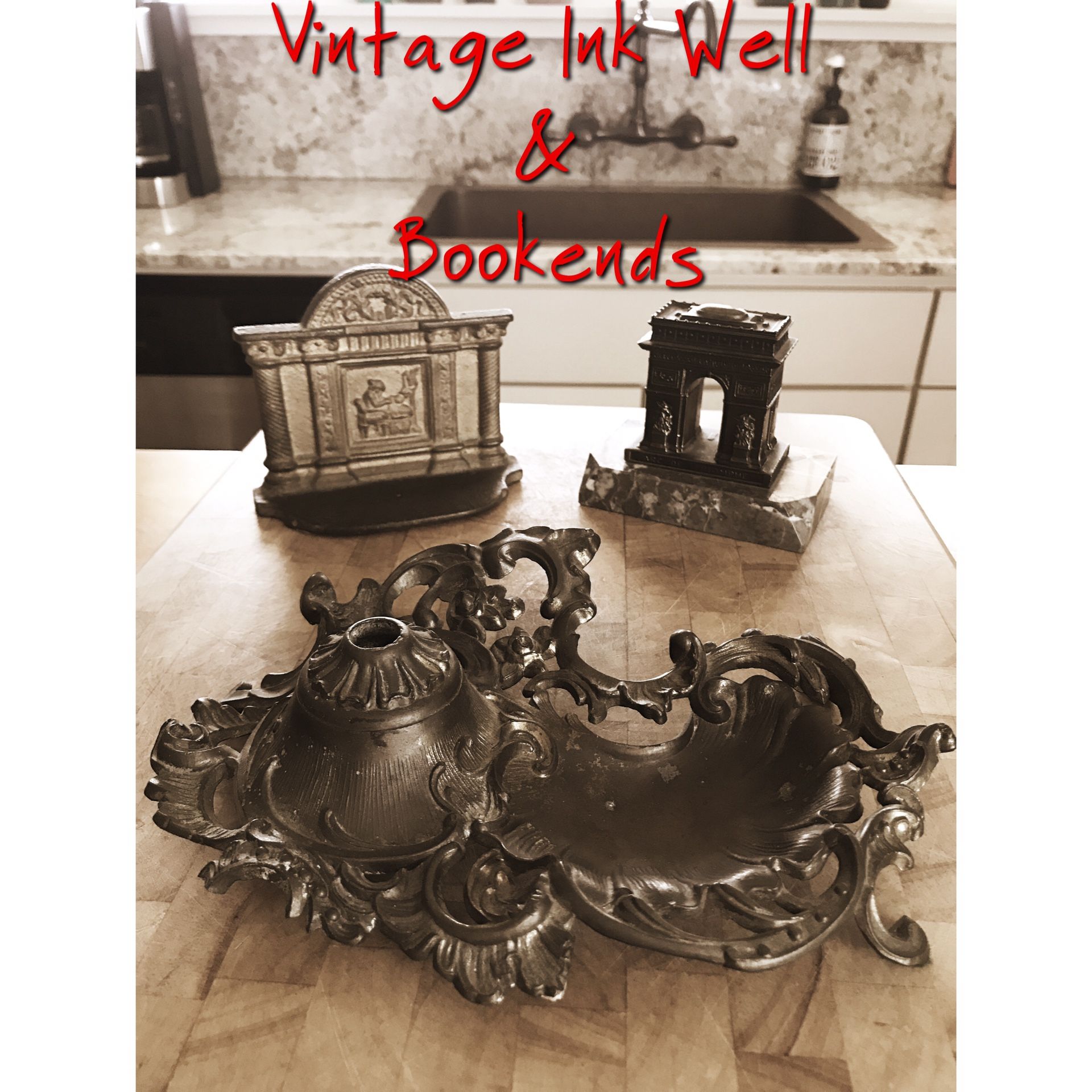 Vintage Ink Well & Arc & Bookend
