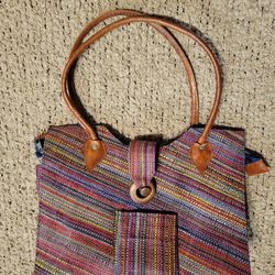 WOMENS STRIPED STRAW SHOULDER PURSE MULTI COLORED 