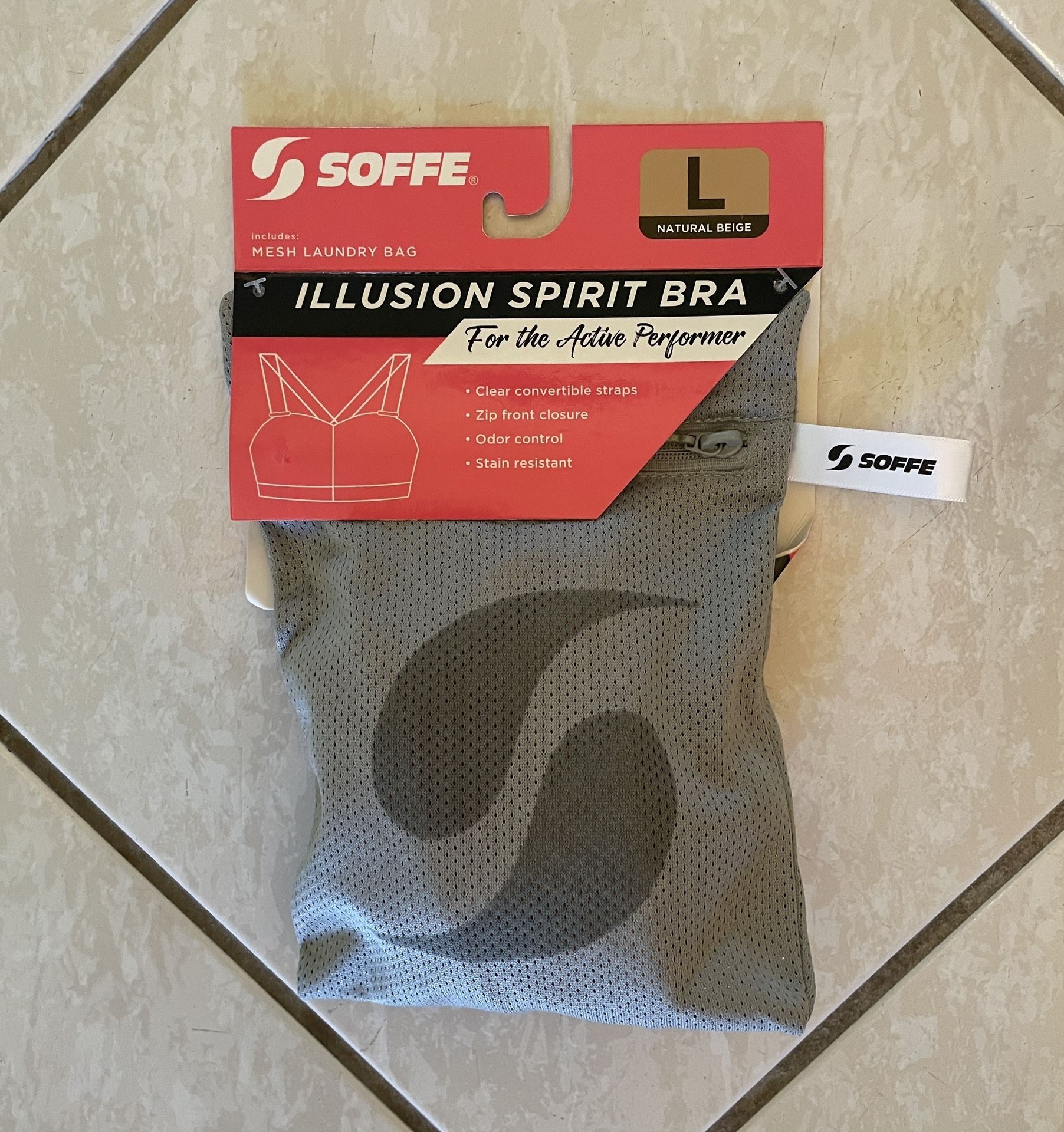 NWT Soffe Illusion Spirit Bra - Size Large (L) - Natural Beige