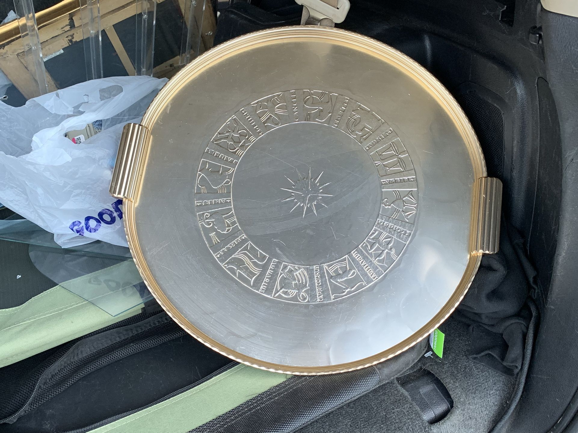 Vintage ARTHUR ARMOUR Aluminum HUGE 19" Zodiac Serving Tray Gold Anodized