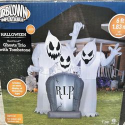 2019 Gemmy Industries Yard Inflatables Ghosts Trio With Tombstone 6Ft
