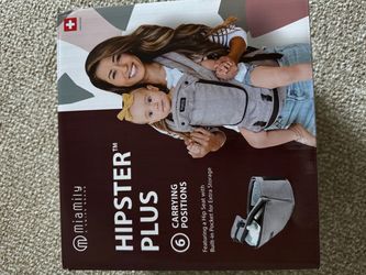 Brand new - never used - Versatile grey MiaMily HIPSTER PLUS baby carrier with a built-in hip seat
