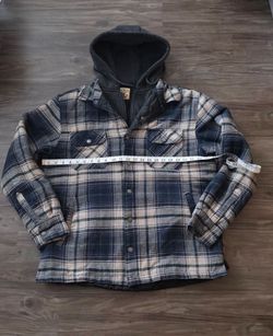 Mens RedHead Brand Hooded Flannel Shirt Jacket Blue Plaid Quilt Lined Sz XL