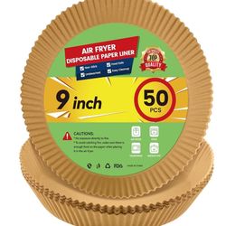 Upgraded Air Fryer Disposable Paper Liners - 50 Pcs Thickened Deeper 9 Inch for 8-10QT Round Air Fryer Liners, Reversible Parchment Paper for Air Frye