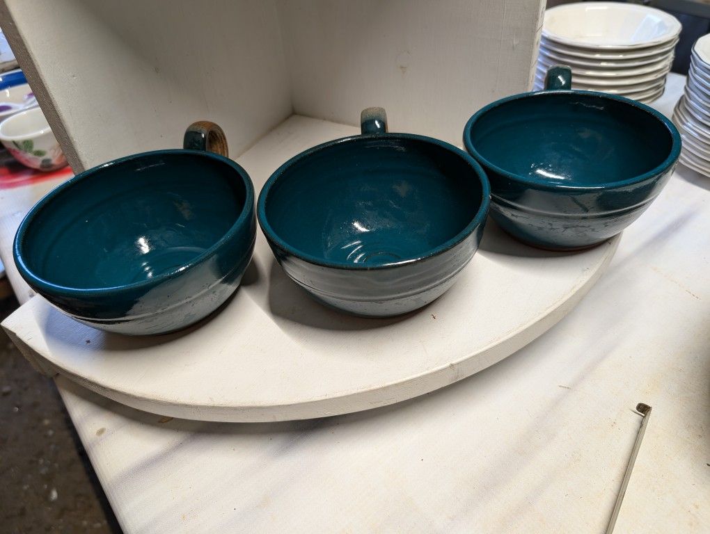 Set Of 3 Handmade Soup Crock Coffee Cup Mug Teacup