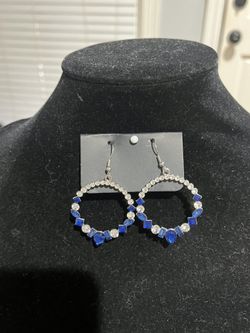 Blue & Clear Stone Fishhook Earrings