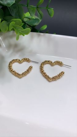 Open Heart Stud Earrings Gold Plated, Gold Color