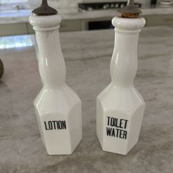 Milk Glass Barber Bottles Set of 2