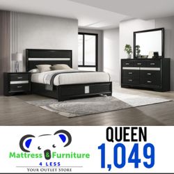 Queen Size 4-Piece Bedroom Set  Miranda Black