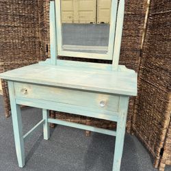 Vintage 1920s Wood Vanity With Mirror
