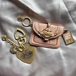 Juicy Couture Y2K Vintage Bundle Mini Compact Wallet & Big Heart Charms keychain