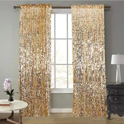 SFN SKY Gold Big Payatte Sequin 18MM Sequin Backdrop Drapes Curtains Panels,Fashion 9FTx9FT Backdrop for Thanksgiving Christmas Home Party Decoration 