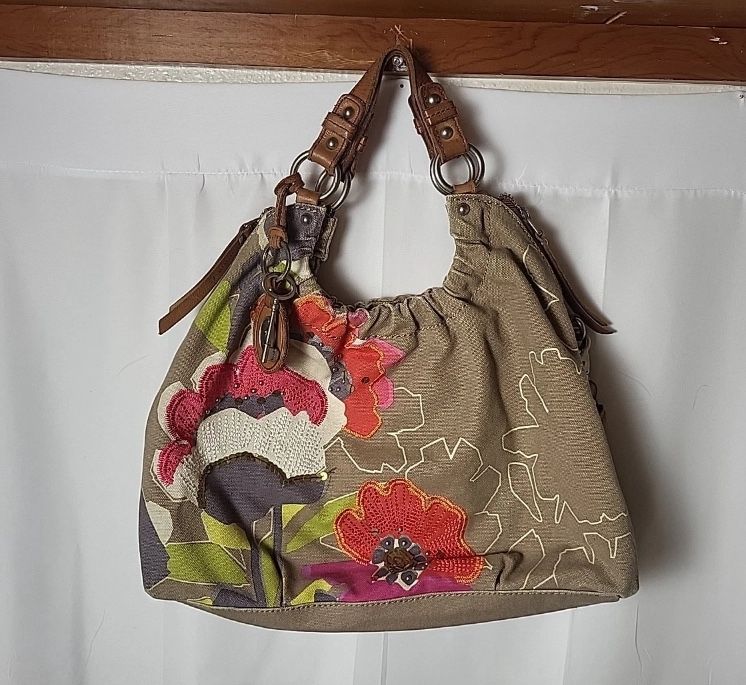 Vintage Fossil Hobo Purse- Floral With Sequins