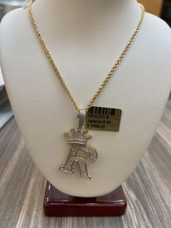 10k gold rope chain and diamond pendant combo