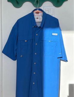 Columbia PFG Men's XLT Blue Fishing Shirt Vented Short Sleeve Omni-Shade Performance