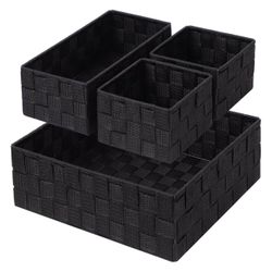 Woven Storage Baskets for Organizing, Small Black Baskets Cube Bin Container Tote Organizer Divider for Drawer, Closet, Shelf, Dresser, Set of 4 
