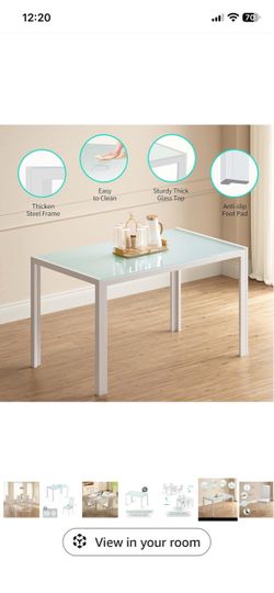 White Glass Top Dining Table Steel Frame