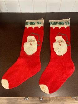 2 mid century Christmas stockings 20” long