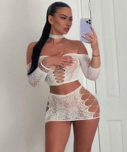 White fishnet lingerie 2 piece set