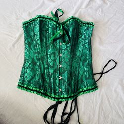 Vrapo Emerald Green Damask Overbust Corset size Small