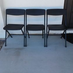 3 Black Folding Chairs 