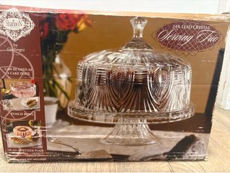 Shannon crystal cake plate/punch bowl combo.