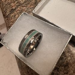 Hammered Tungsten Ring With Deer Antler And Turquoise Inlay
