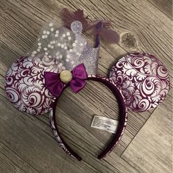 Purple Disney Mickey Ears With Feathers And Crown 