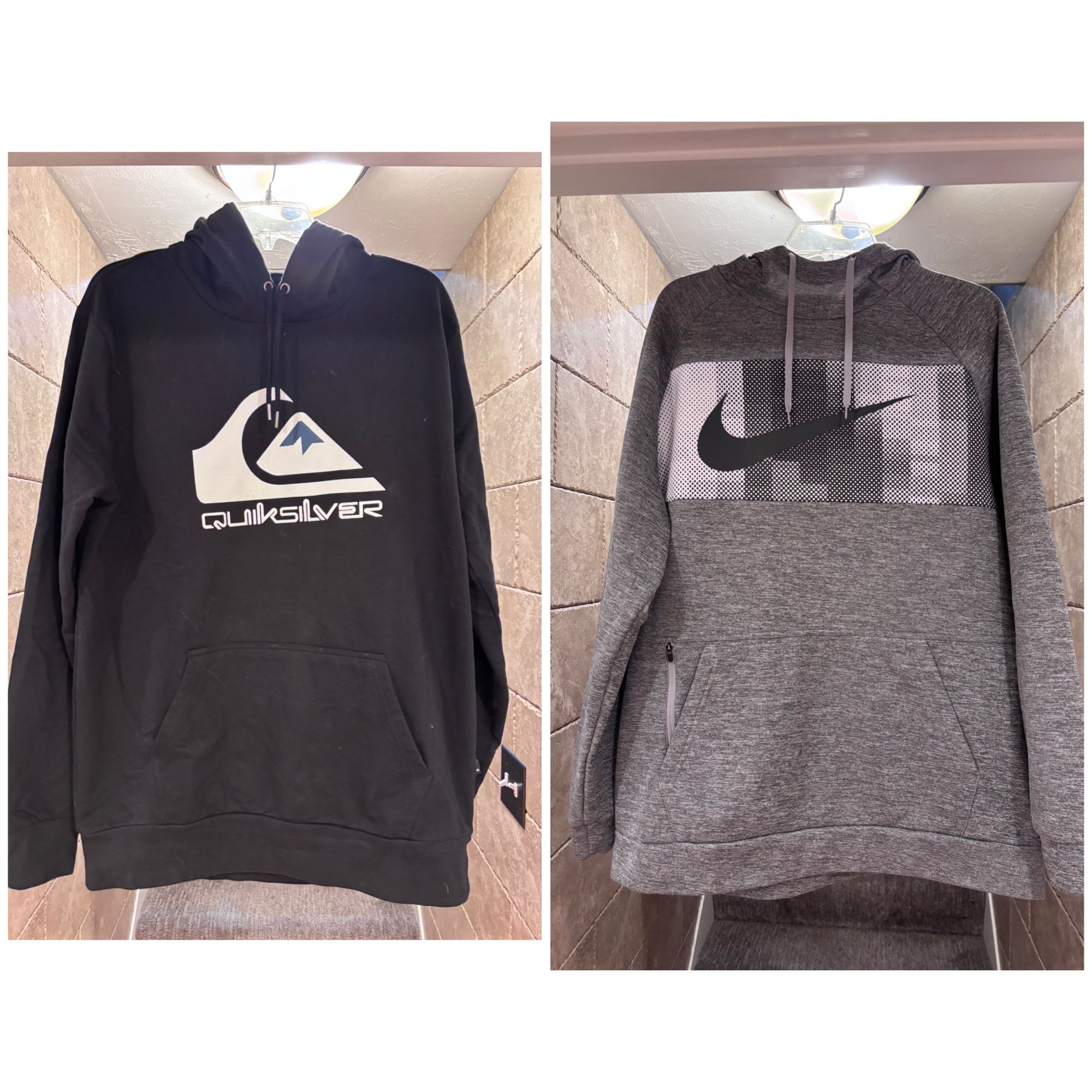 Nike and Quicksilver Hoodies Size Large. $15/each. Located in Murray cash/Venmo.