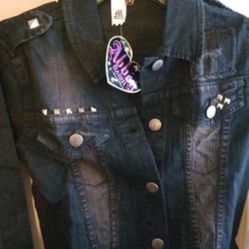 ABBEY DAWN AVRIL LAVIGNE VINTAGE LOOKING DENIM JEAN JACKET SIZE LARGE BLACK.