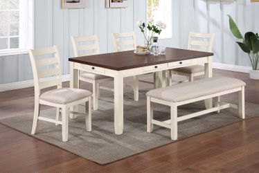 Super Deal! 6-Pcs Dining Set, Wood Dining Set, 4 Chairs , 1 bench with  a Table, Kitchen Furniture, Casual dining room set, Matching Dining Chairs  Se