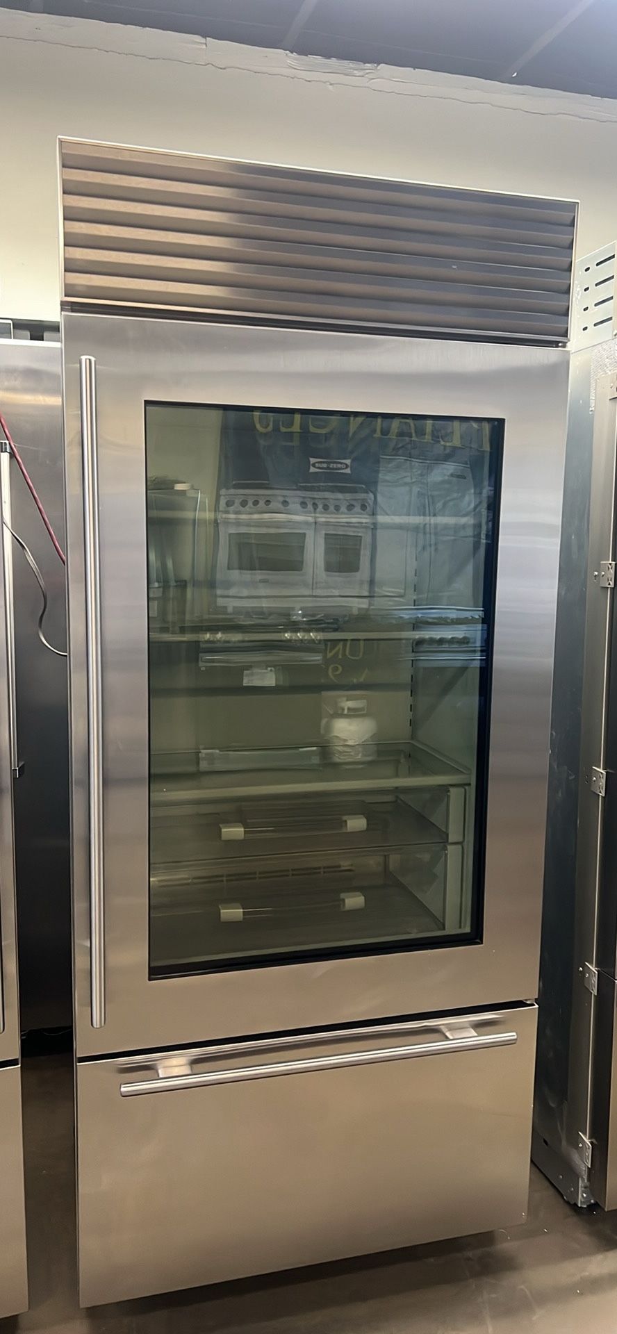 Sub Zero 36”Wide Built In Stainless Steel Glass View Bottom Freezer