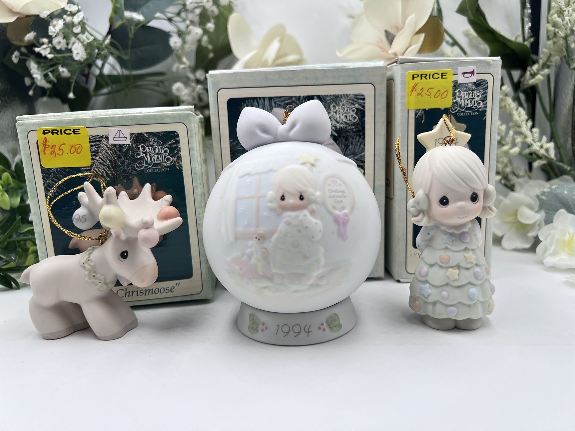 P50 Precious Moments Lot of 3 Ornaments Perfect Condition With Boxes