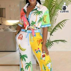 Printed Top, Long Pants 2 Peice Set