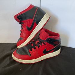 Classic Nike Air Jordan 1 Mid sneakers. Red and black colorway.   Youth size 3.5Y
