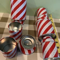 Two Metal Christmas Cans Attached To Fill W/ Small Gifts/ Cards. 