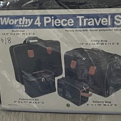 NEW Worthy Lightweight 4 Piece Travel Luggage Set Suitcase Carry Bag +Toiletry