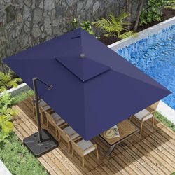 10x13FT Cantilever Outdoor Patio Umbrellas, Double Top Large Rectangle Umbrella, Heavy Duty 360° Rotation Offset Outdoor Sun Shade Umbrella for Garden