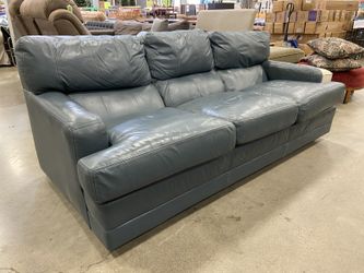 HANCOCK & MOORE Transitional Slate Blue 3-Seater Leather Sofa
