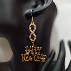 HAPPY NEW YEAR EARRINGS Drop, Dangle, French Hook