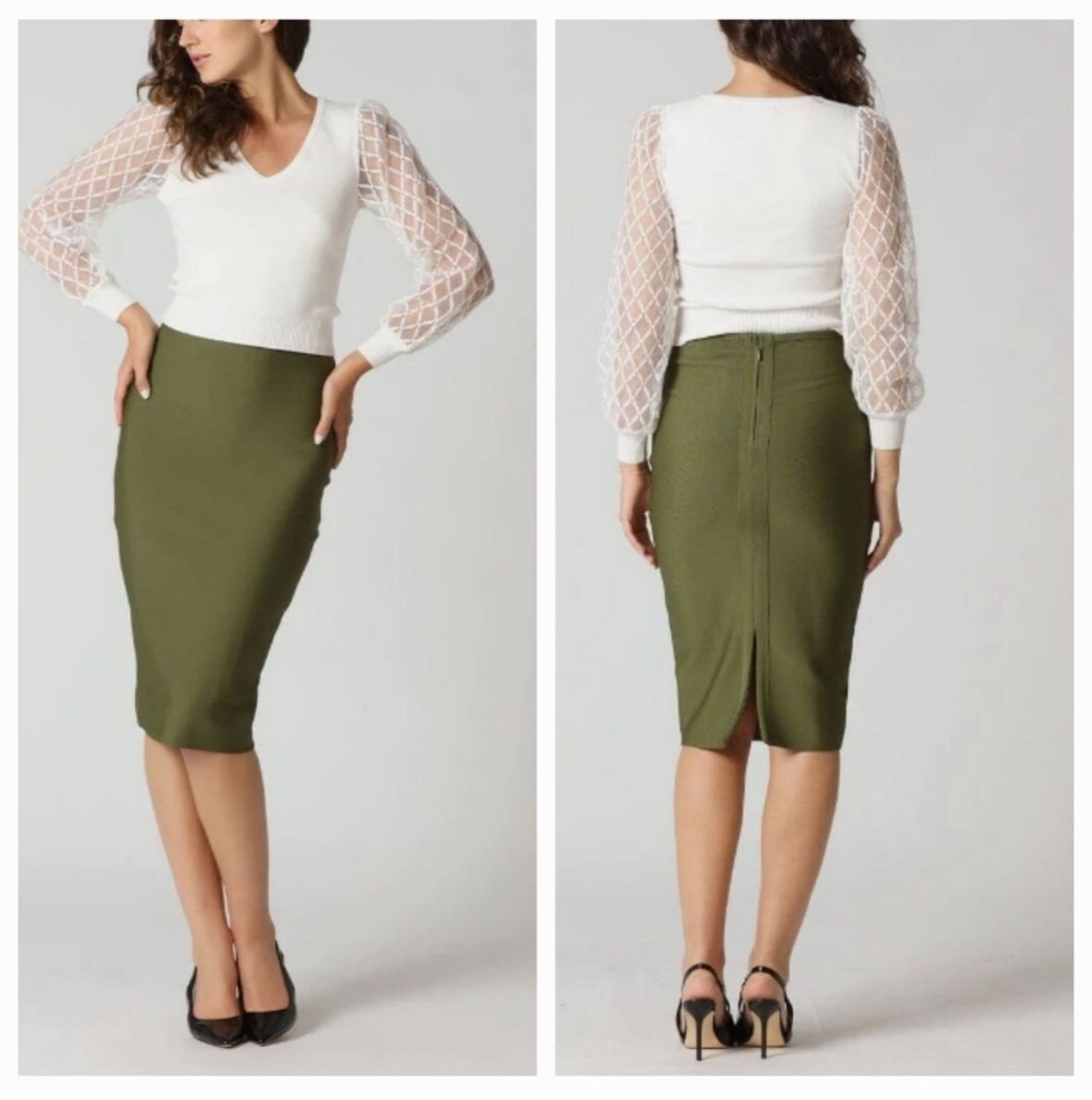 Gracia Olive Green Pencil Skirt