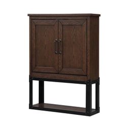 25 in. W x 8 in. D x 30 in. H Bathroom Storage Wall Cabinet in Brown Oak