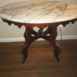 Super Nice Antique Wood Table With A Marble Top
