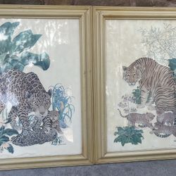 Framed Signed Tiger Art Hand Painted 