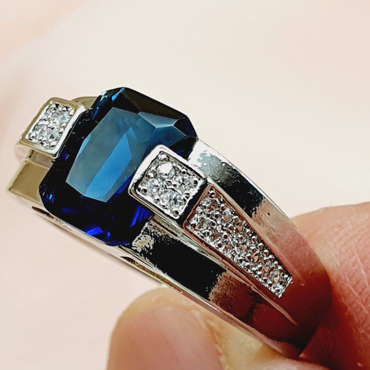 "Double Layer Cubic Crystal Royal Gem Blue Rings foe Women, PD667
 
