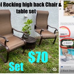 $70 set Of 2 Steel High Back Rocking Chairs With Arm Rest Very Comfortable And Table In Great Condition 