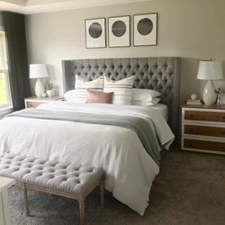 King Bed Grey Tufted Bed Set