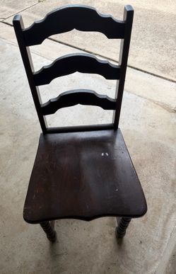 Vintage solid wood ladder-back chair with City of Austin Texas inventory tag #6551