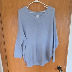 Sunday Knit Light Blue V-Neck Long Sleeve Pullover Sweater 1X Plus Size