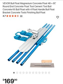 VEVOR Bull Float Magnesium Concrete Float 48 x 8\" Round End Concrete Float Tool Cement Tool Bull Concrete Kit Bull Float with 4 Float Handle Bull Flo